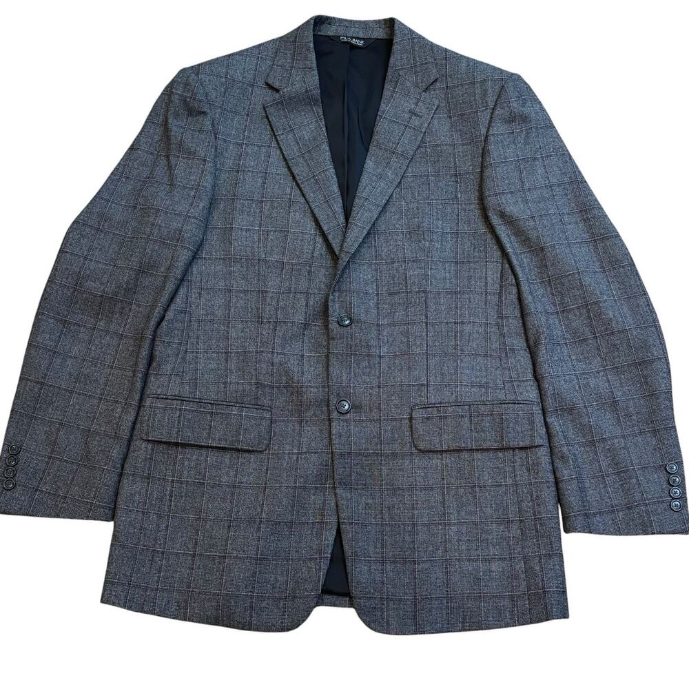 Jos. A. Bank Travelers Wool Sport Coat 40L Gray Wine Windowpane Plaid